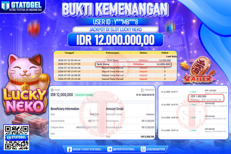 BUKTI WITHDRAW GTATOGEL KEMENANGAN JACKPOT DI SLOT PGSOFT LUCKY NEKO