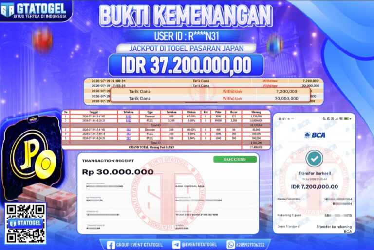 BUKTI WITHDRAW GTATOGEL KEMENANGAN JACKPOT DI TOGEL PASARAN JAPAN