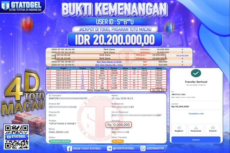 BUKTI WITHDRAW GTATOGEL KEMENANGAN JACKPOT DI TOGEL PASARAN TOTO MACAU
