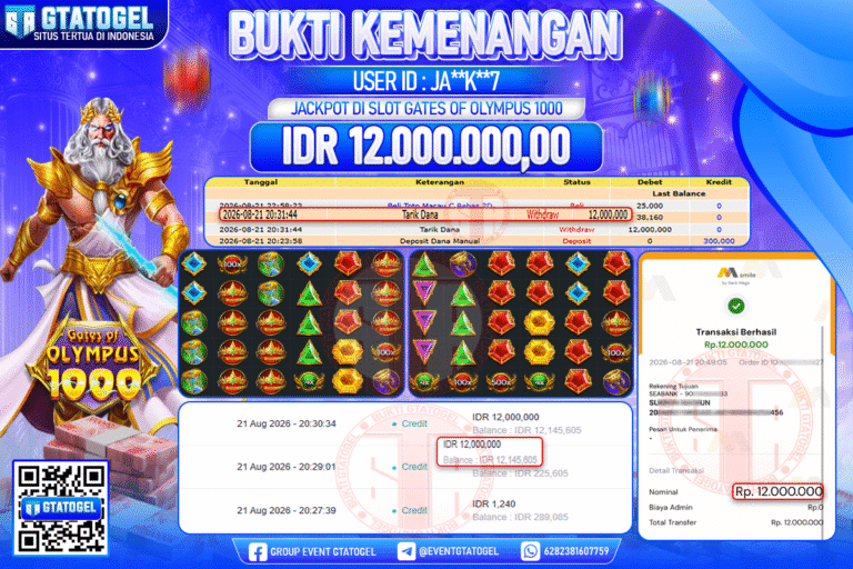 BUKTI WITHDRAW GTATOGEL KEMENANGAN JACKPOT DI SLOT GATES OF OLYMPUS 1000