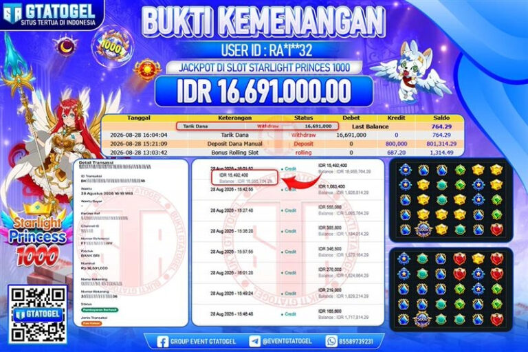 BUKTI WITHDRAW GTATOGEL KEMENANGAN JACKPOT DI SLOT STARLIGHT PRINCESS 1000