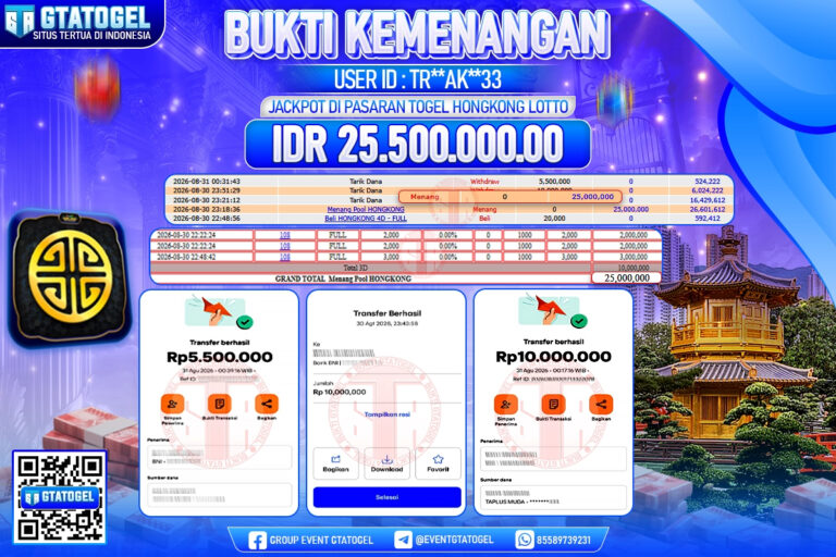 BUKTI WITHDRAW GTATOGEL KEMENANGAN JACKPOT DI TOGEL PASARAN HONGKONG