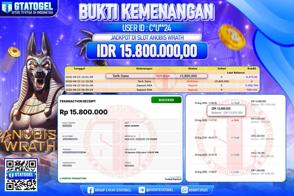BUKTI WITHDRAW GTATOGEL KEMENANGAN JACKPOT DI SLOT ANUBIS WRATH