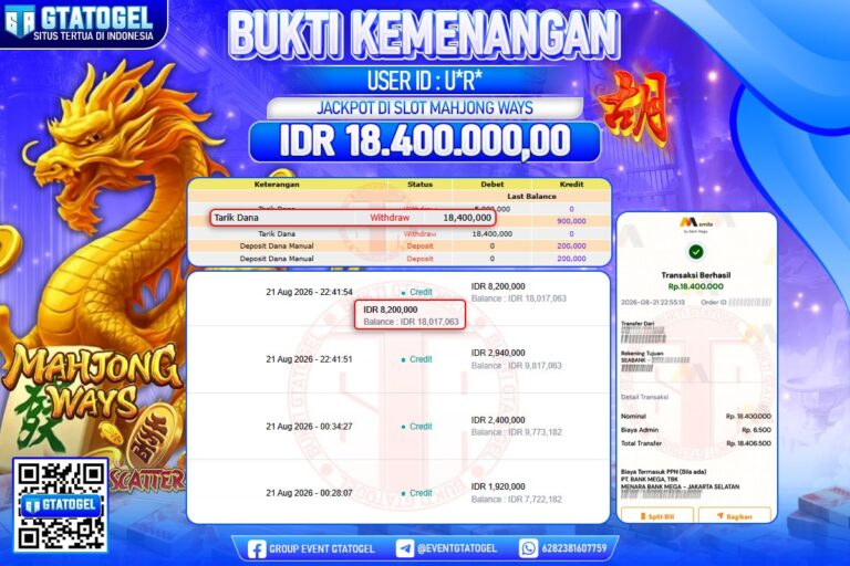 BUKTI WITHDRAW GTATOGEL KEMENANGAN JACKPOT DI SLOT MAHJONG WAYS