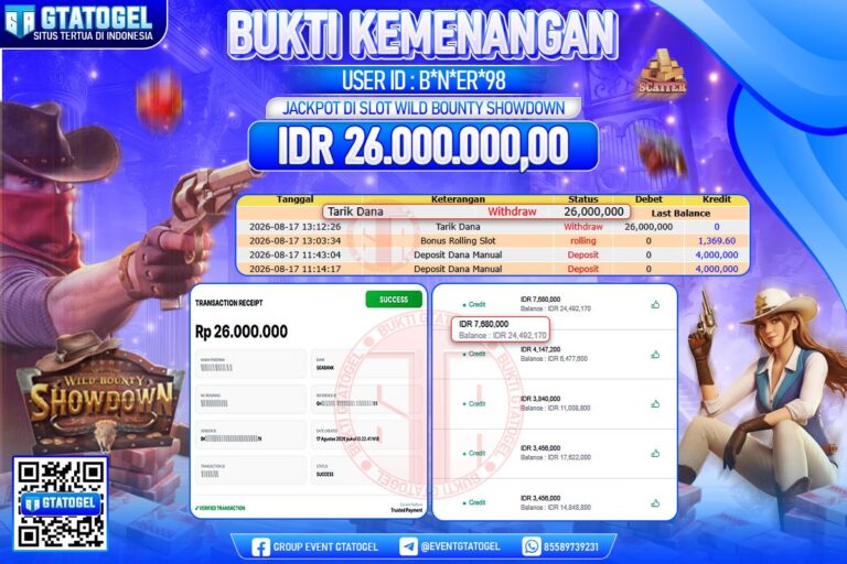 BUKTI WITHDRAW GTATOGEL KEMENANGAN JACKPOT DI SLOT WILD BOUNTY SHOWDOWN