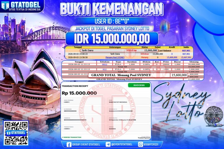 BUKTI WITHDRAW GTATOGEL KEMENANGAN JACKPOT DI TOGEL PASARAN SYDNEY LOTTO