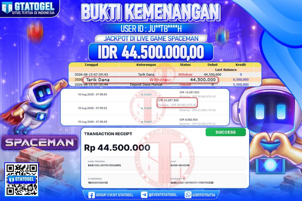 BUKTI WITHDRAW GTATOGEL KEMENANGAN JACKPOT DI LIVE GAME SPACEMAN