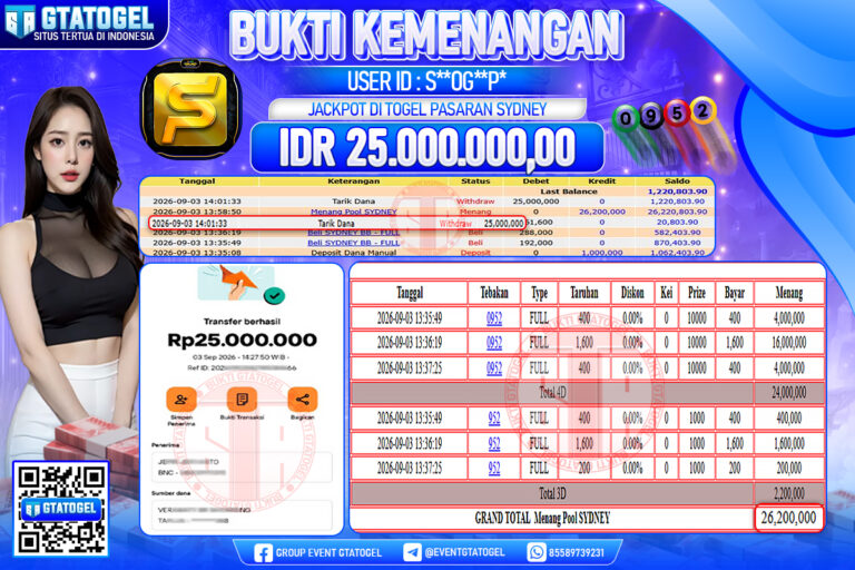 BUKTI WITHDRAW GTATOGEL KEMENANGAN JACKPOT DI TOGEL PASARAN SYDNEY