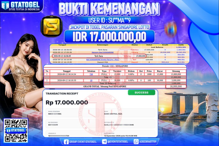 BUKTI WITHDRAW GTATOGEL KEMENANGAN JACKPOT DI TOGEL PASARAN SINGAPORE LOTTO