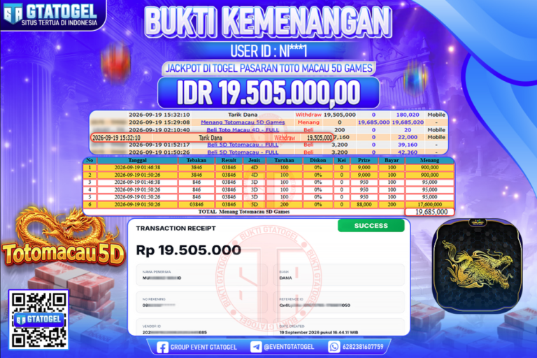 BUKTI WITHDRAW GTATOGEL KEMENANGAN JACKPOT DI TOGEL PASARAN TOTO MACAU 5D GAMES
