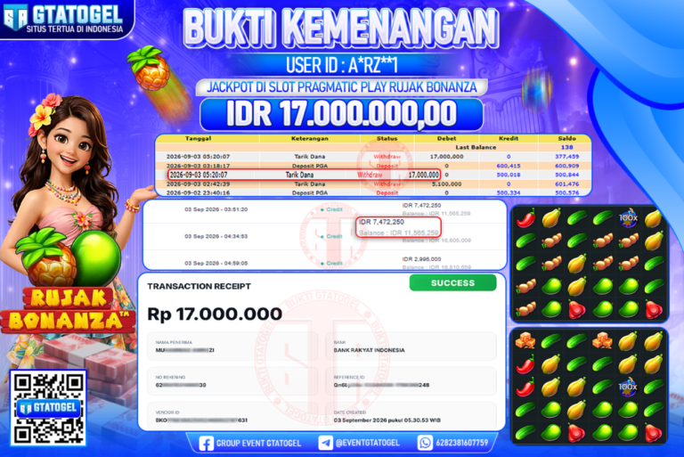 BUKTI WITHDRAW GTATOGEL KEMENANGAN JACKPOT DI SLOT PRAGMATIC PLAY RUJAK BONANZA