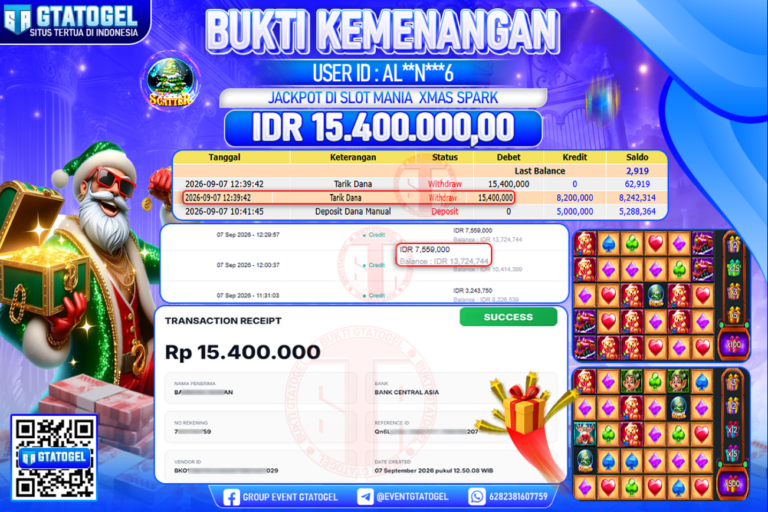 BUKTI WITHDRAW GTATOGEL KEMENANGAN JACKPOT DI SLOT MANIA XMAS SPARK