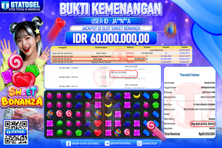 BUKTI WITHDRAW GTATOGEL KEMENANGAN JACKPOT DI SLOT SWEET BONANZA