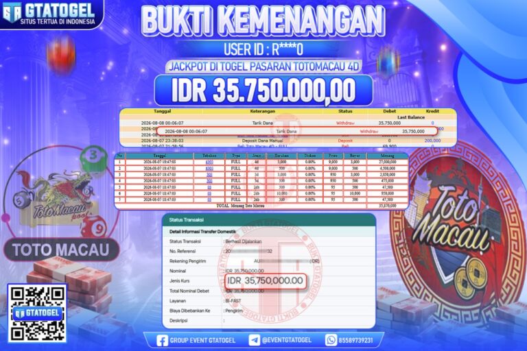 BUKTI WITHDRAW GTATOGEL KEMENANGAN JACKPOT DI TOGEL PASARAN TOTOMACAU 4D