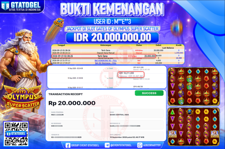 BUKTI WITHDRAW GTATOGEL KEMENANGAN JACKPOT DI SLOT GATES OF OLYMPUS SUPER SCATTER