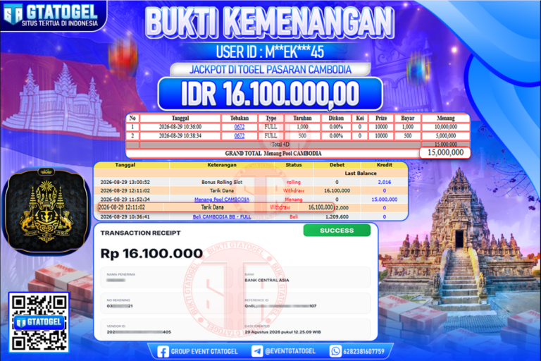 BUKTI WITHDRAW GTATOGEL KEMENANGAN JACKPOT DI TOGEL PASARAN CAMBODIA