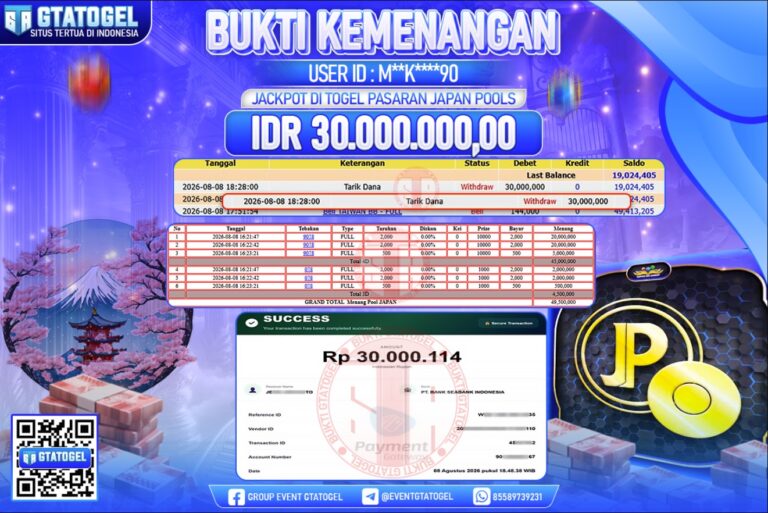 BUKTI WITHDRAW GTATOGEL KEMENANGAN JACKPOT DI TOGEL PASARAN JAPAN POOLS
