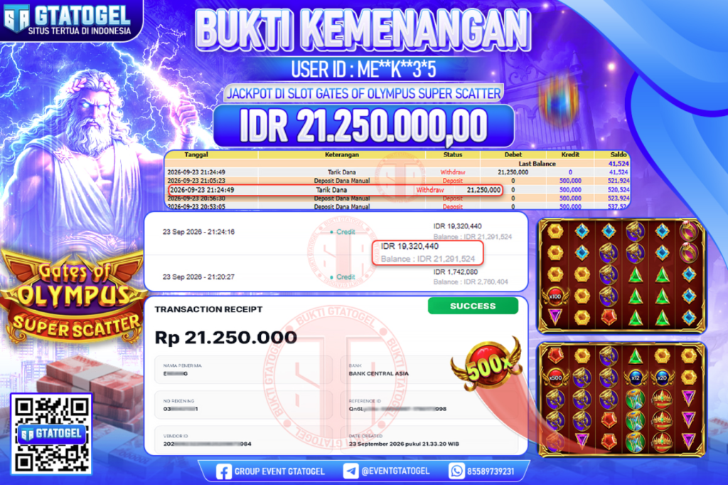 BUKTI WITHDRAW GTATOGEL KEMENANGAN JACKPOT DI SLOT GATES OF OLYMPUS SUPER SCATTER
