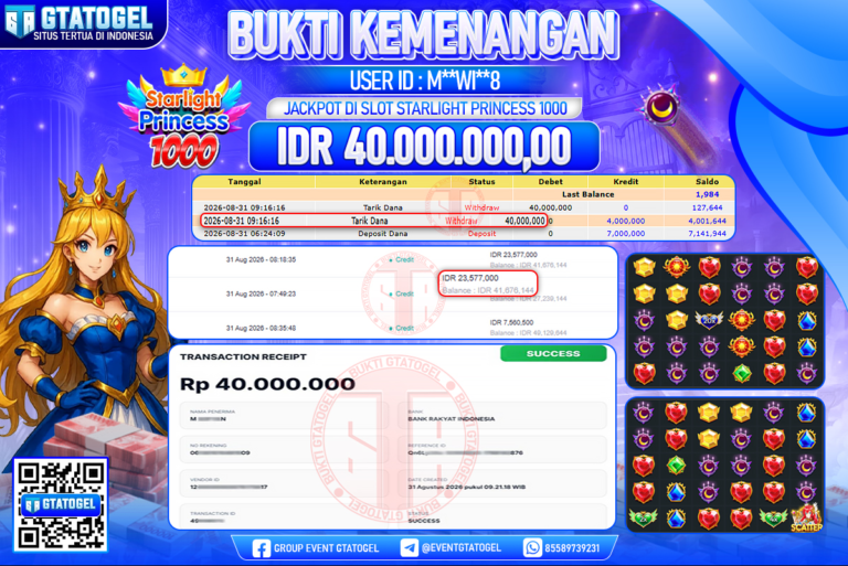 BUKTI WITHDRAW GTATOGEL KEMENANGAN JACKPOT DI SLOT STARLIGHT PRINCESS 1000
