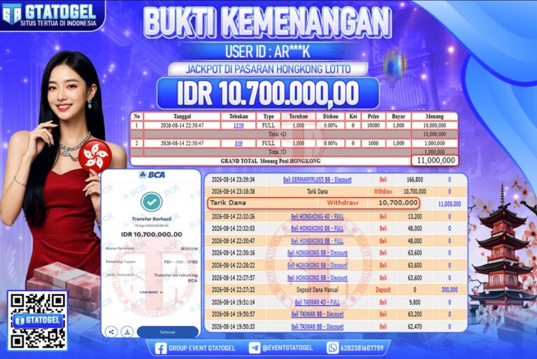 BUKTI WITHDRAW GTATOGEL KEMENANGAN JACKPOT DI PASARAN HONGKONG LOTTO