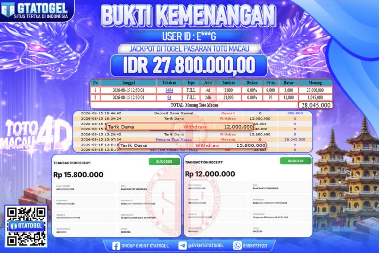 BUKTI WITHDRAW GTATOGEL KEMENANGAN JACKPOT DI TOGEL PASARAN TOTO MACAU