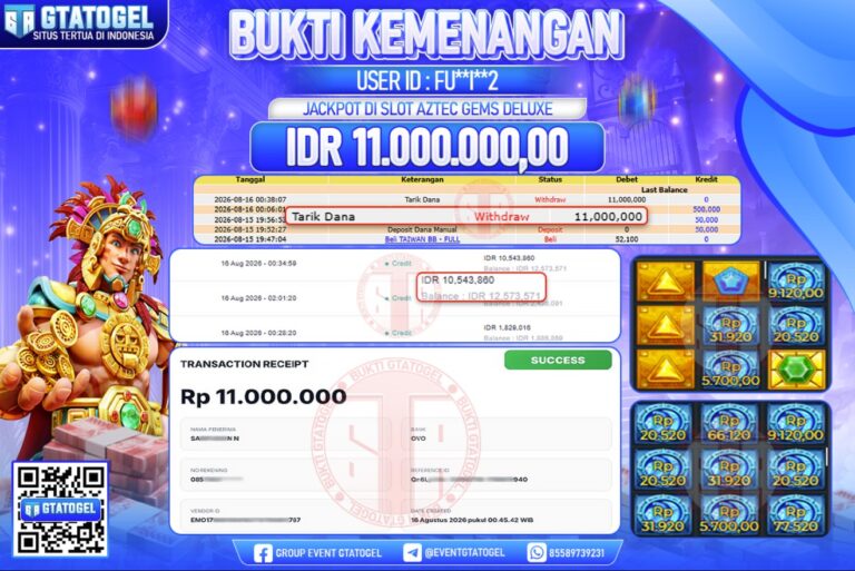 BUKTI WITHDRAW GTATOGEL KEMENANGAN JACKPOT DI SLOT AZTEC GEMS DELUXE