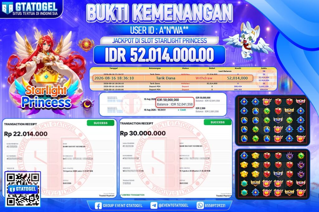BUKTI WITHDRAW GTATOGEL KEMENANGAN JACKPOT DI SLOT STARLIGHT PRINCESS
