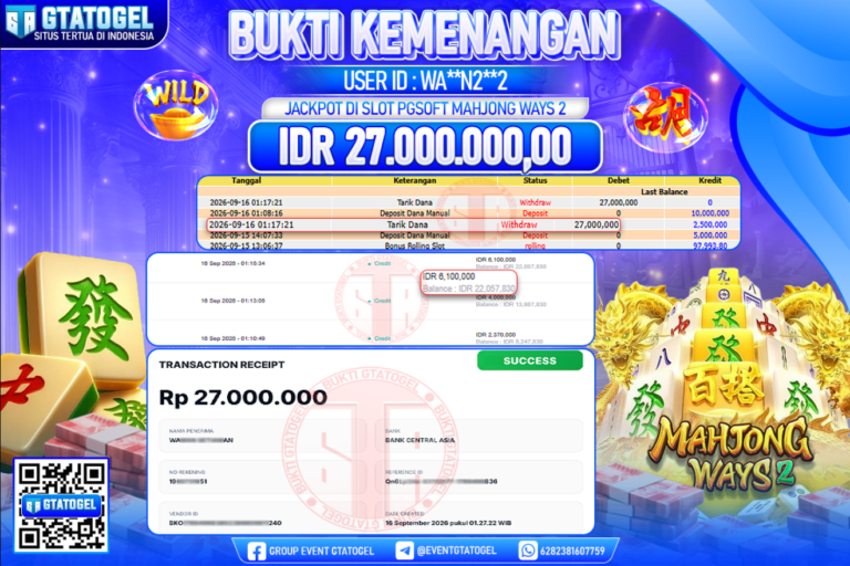 BUKTI WITHDRAW GTATOGEL KEMENANGAN JACKPOT DI SLOT PGSOFT MAHJONG WAYS 2