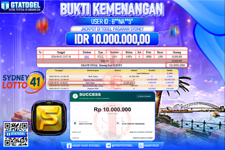 BUKTI WITHDRAW GTATOGEL KEMENANGAN JACKPOT DI TOGEL PASARAN SYDNEY