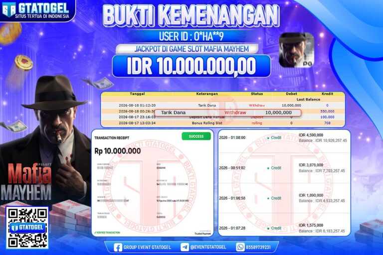 BUKTI WITHDRAW GTATOGEL KEMENANGAN JACKPOT DI GAME SLOT MAFIA MAYHEM