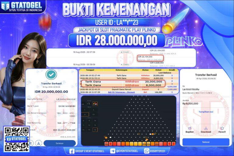 BUKTI WITHDRAW GTATOGEL KEMENANGAN JACKPOT DI SLOT PRAGMATIC PLAY PLINKO
