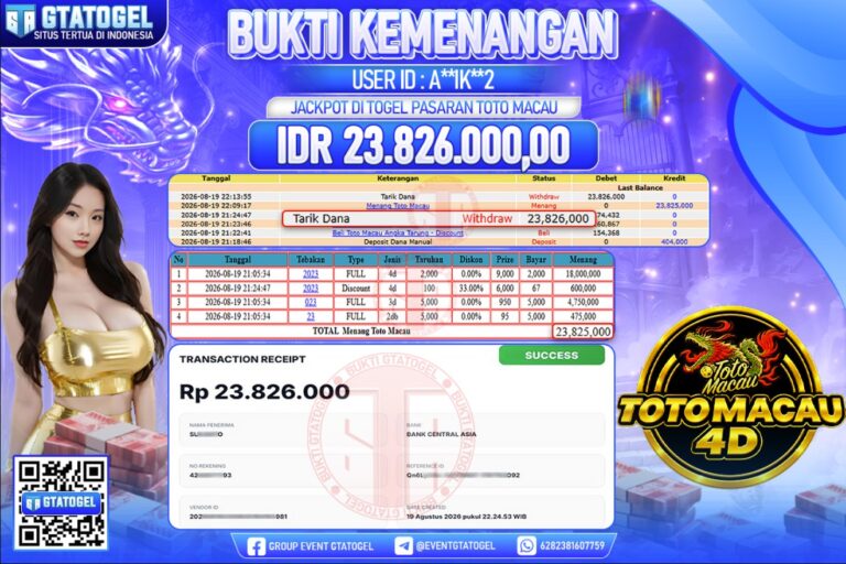 BUKTI WITHDRAW GTATOGEL KEMENANGAN JACKPOT DI TOGEL PASARAN TOTO MACAU