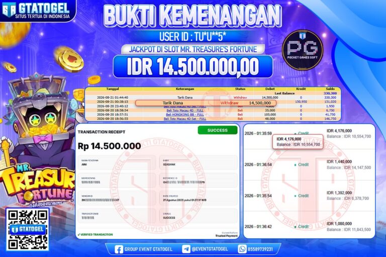 BUKTI WITHDRAW GTATOGEL KEMENANGAN JACKPOT DI SLOT MR.TREASURE’S FORTUNE