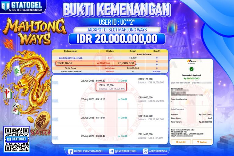 BUKTI WITHDRAW GTATOGEL KEMENANGAN JACKPOT DI SLOT MAHJONG WAYS