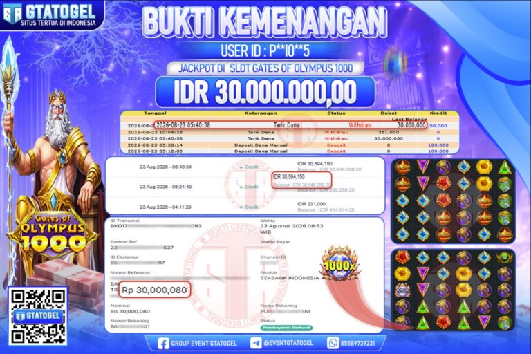 BUKTI WITHDRAW GTATOGEL KEMENANGAN JACKPOT DI SLOT GATES OF OLYMPYUS 1000