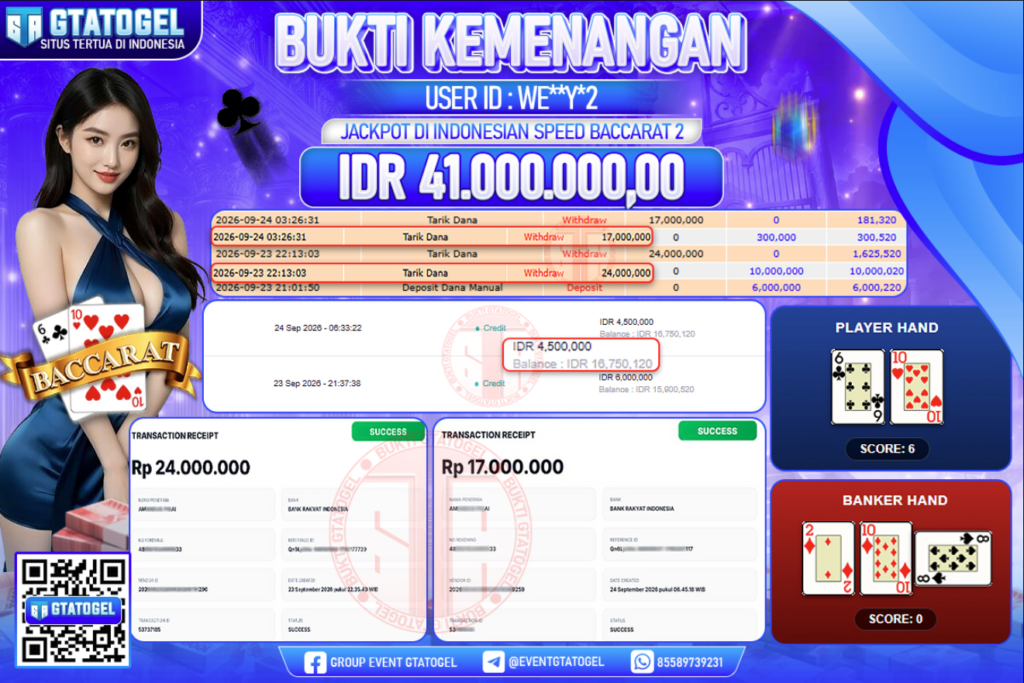 BUKTI WITHDRAW GTATOGEL KEMENANGAN JACKPOT DI INDONESIAN SPEED BACCARAT 2