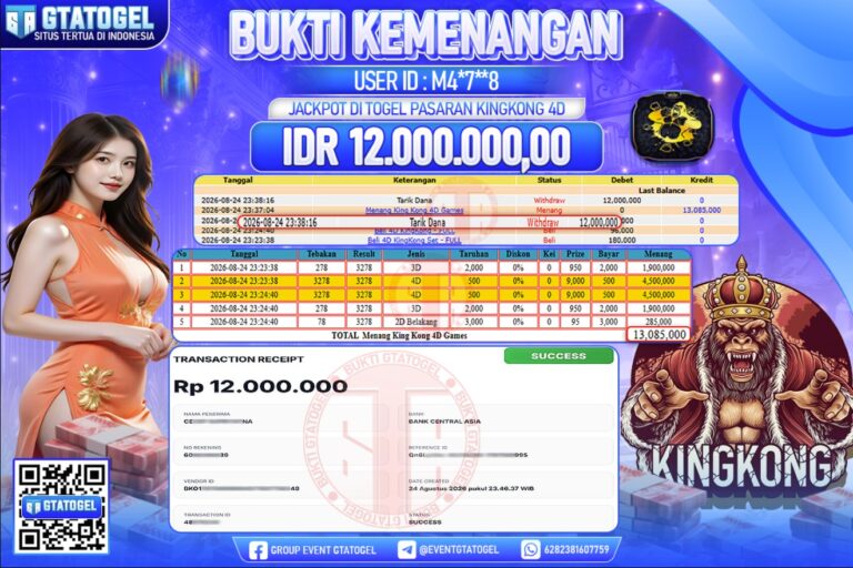 BUKTI WITHDRAW GTATOGEL KEMENANGAN JACKPOT DI TOGEL PASARAN KINGKONG 4D