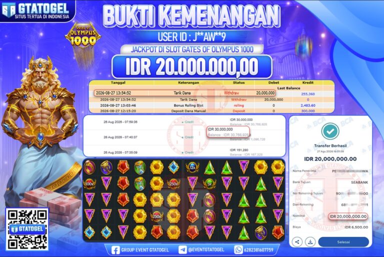 BUKTI WITHDRAW GTATOGEL KEMENANGAN JACKPOT DI SLOT GATES OF OLYMPUS 1000