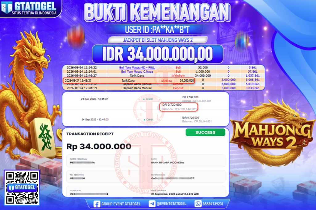 BUKTI WITHDRAW GTATOGEL KEMENANGAN JACKPOT DI SLOT MAHJONG WAYS 2