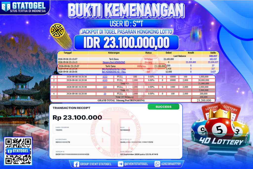 BUKTI WITHDRAW GTATOGEL KEMENANGAN JACKPOT DI TOGEL PASARAN HONGKONG LOTTO