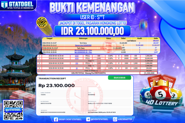 BUKTI WITHDRAW GTATOGEL KEMENANGAN JACKPOT DI TOGEL PASARAN HONGKONG LOTTO