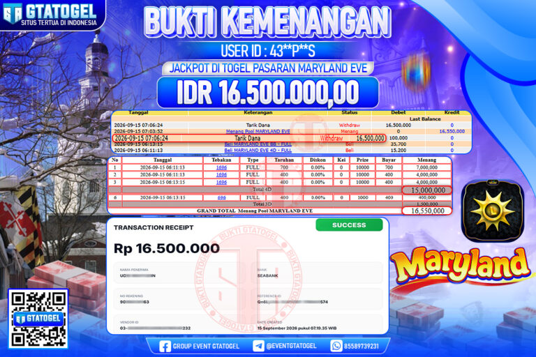 BUKTI WITHDRAW GTATOGEL KEMENANGAN JACKPOT DI TOGEL PASARAN MARYLAND EVE