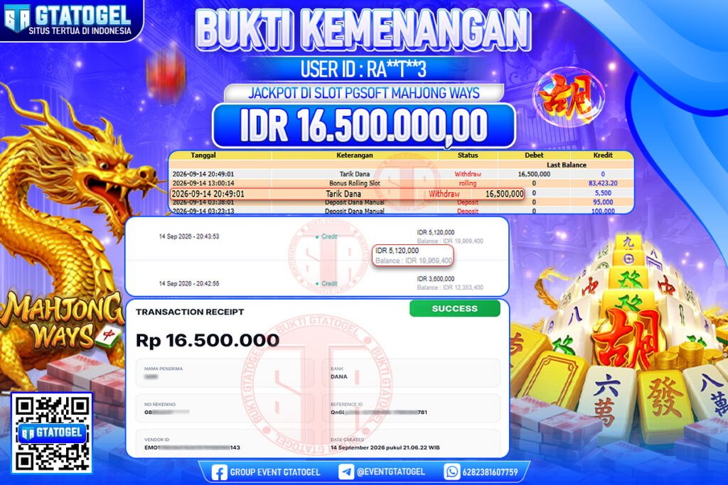 BUKTI WITHDRAW GTATOGEL KEMENANGAN JACKPOT DI SLOT PGSOFT MAHJONG WAYS
