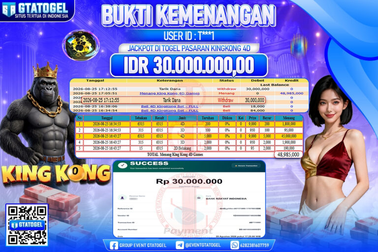 BUKTI WITHDRAW GTATOGEL KEMENANGAN JACKPOT DI TOGEL PASARAN KINGKONG 4D