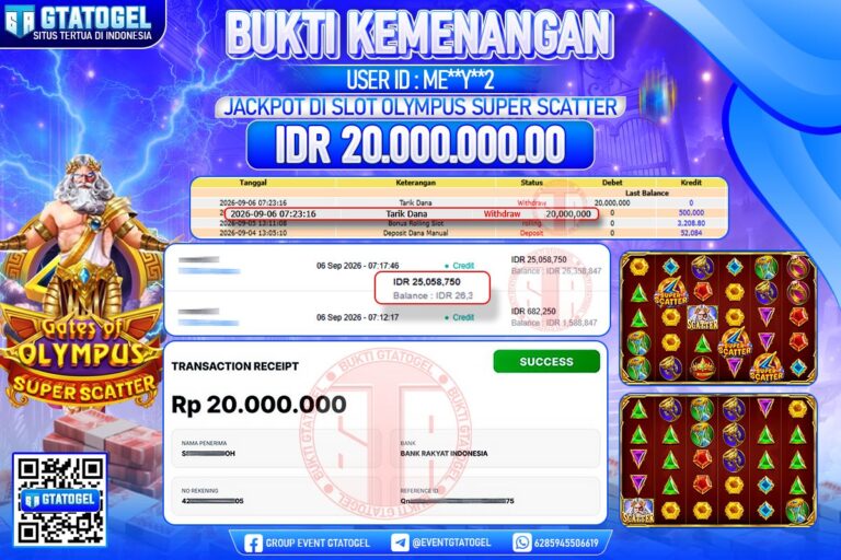 BUKTI WITHDRAW GTATOGEL KEMENANGAN JACKPOT DI SLOT GATES OF OLYMPUS SUPER SCATTER