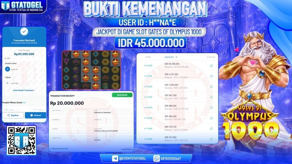 BUKTI WITHDRAW GTATOGEL KEMENANGAN JACKPOT DI SLOT GATES OF OLYMPUS 1000