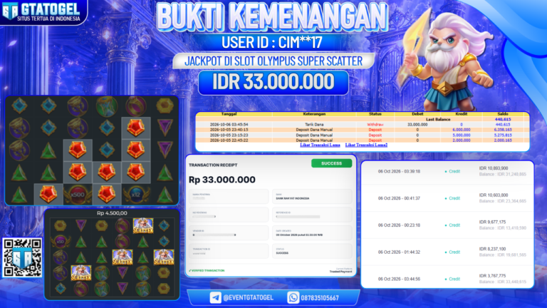BUKTI WITHDRAW GTATOGEL KEMENANGAN JACKPOT DI SLOT OLYMPUS SUPER SCATTER