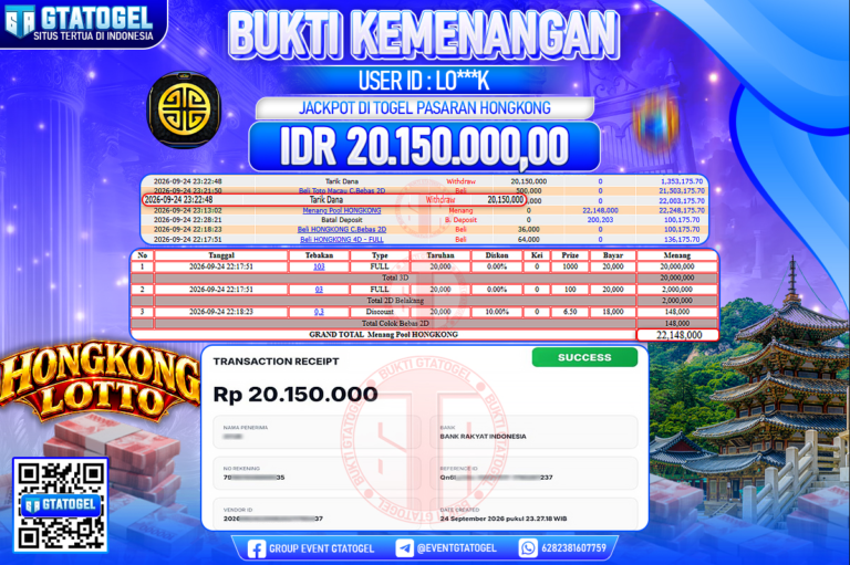 BUKTI WITHDRAW GTATOGEL KEMENANGAN JACKPOT DI TOGEL PASARAN HONGKONG