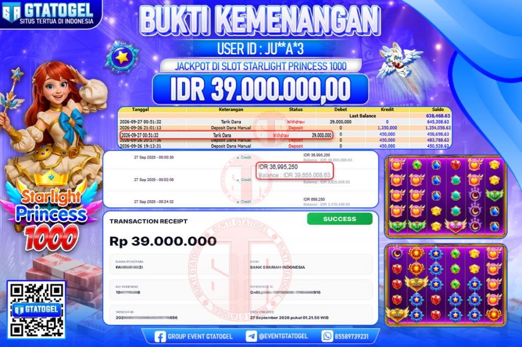 BUKTI WITHDRAW GTATOGEL KEMENANGAN JACKPOT DI SLOT STARLIGHT PRINCESS 1000