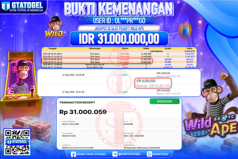 BUKTI WITHDRAW GTATOGEL KEMENANGAN JACKPOT DI SLOT PGSOFT WILD APE